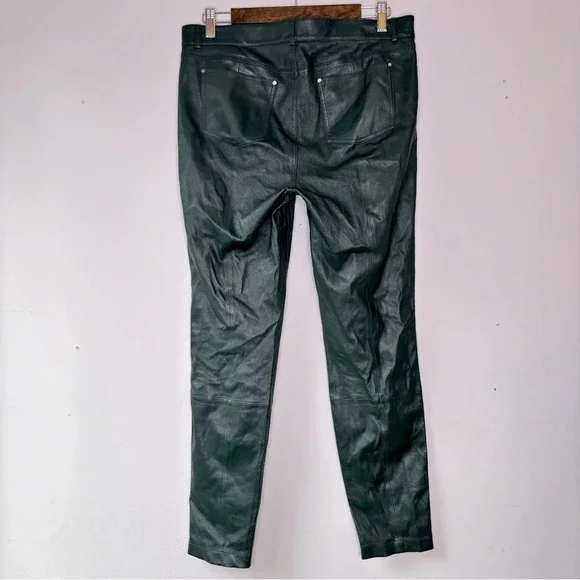Lafayette 148 New York Spruce Green Mercer Skinny Leg Leather Pants Size 8 - Picture 8 of 13